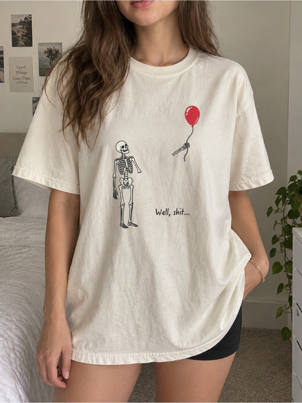 Comfort Colors Cream Short-Sleeve Tee with Red Balloon Graphic